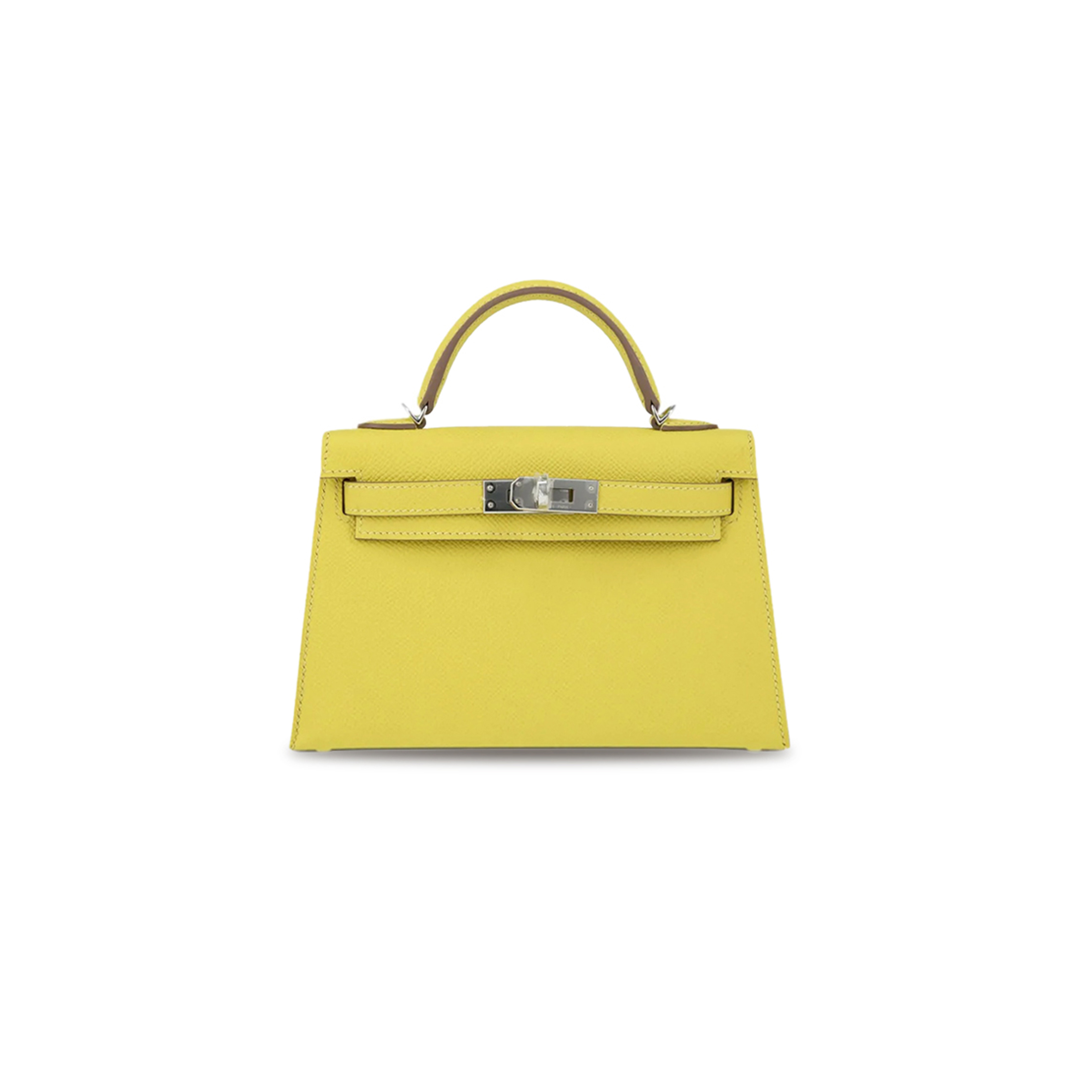 HERMÈS MASTER MINI KELLY II EPSOM LEMON YELLOW SILVER BUCKLE (19*12*5.5cm) 